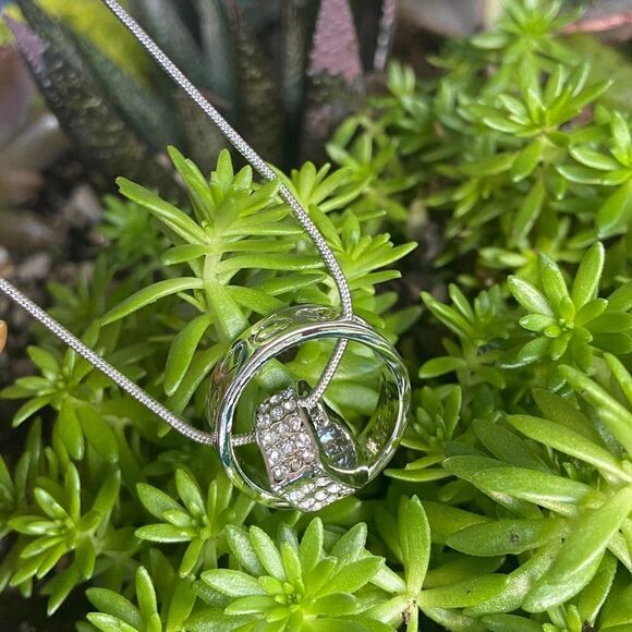 Silver Encircled Heart Swarovski Crystals Necklace - Picture 5 of 12